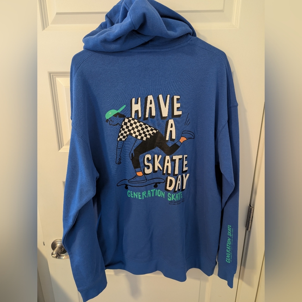 H&M Graphic Hoodie Blue with Skateboard Graphic Boys Size 20 or XXL - Picture 5 of 8